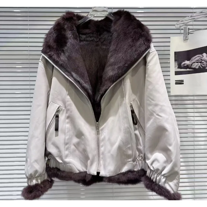 アウターウェア 新しいラビットとミンクのフェイクファーコート レディース ショートフェイクファー ワンピース エコフレンドリーコート 両面着用可能 ジャケット