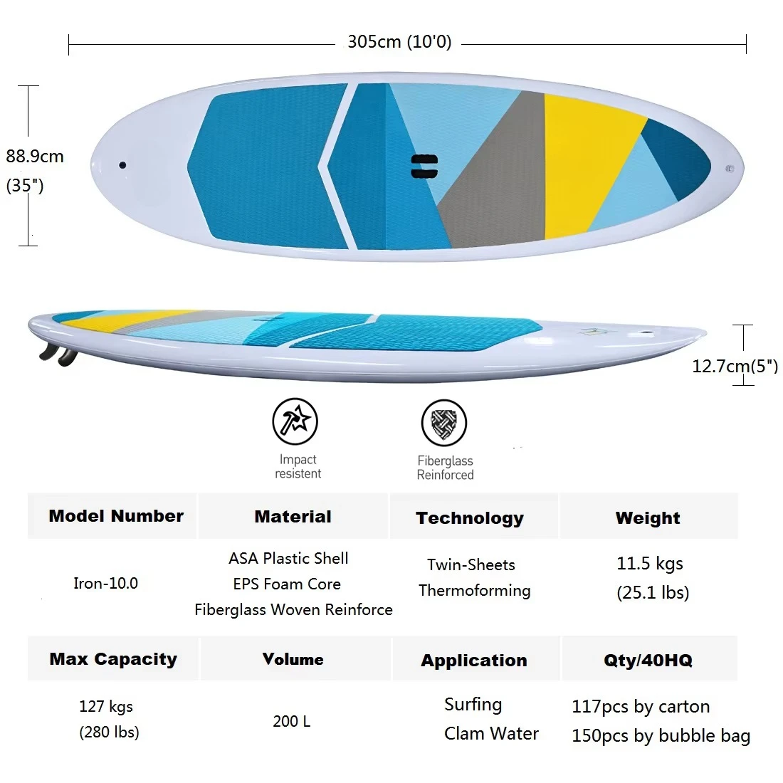 High-Performance OEM ABS Thermoformed Surfboard Customizable Logo Quality EPS Material Plastic SUP Paddle Board for Ocean Waters