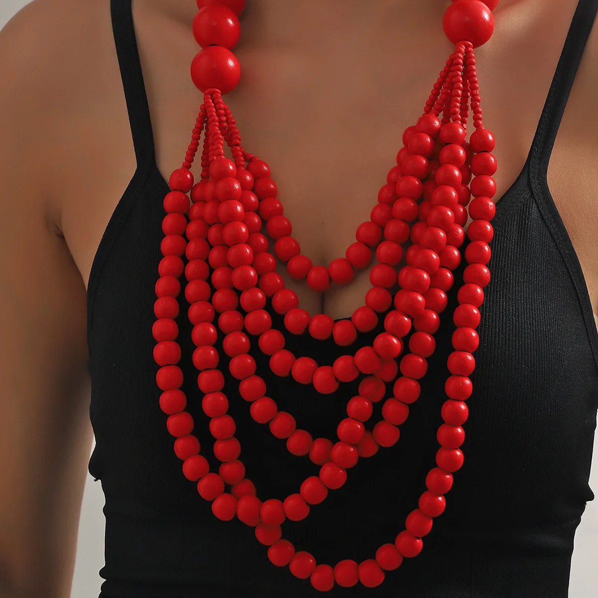 European and American cross-border hot-selling fashion exaggerated bohemian handmade rice beads multi-layer long necklace access