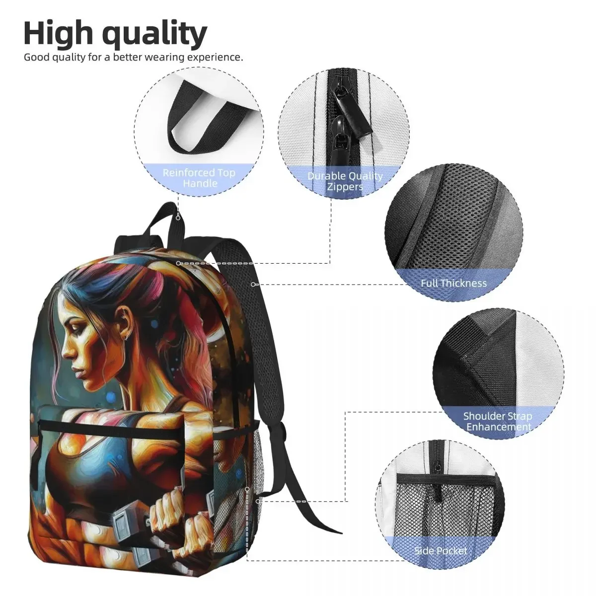 Women's Fitness Themed Gym Backpack Student BookBag Kids School Bag Computer Shoulder Bags for Men Women