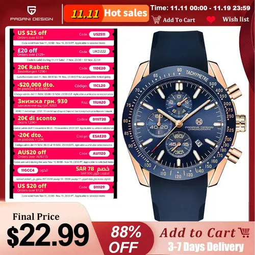 Reloj de cuarzo automático PAGRNE Design Fashion para hombre, parte superior de la línea, zafiro, sincronización multifuncional, resistente al agua, 30M, ocio