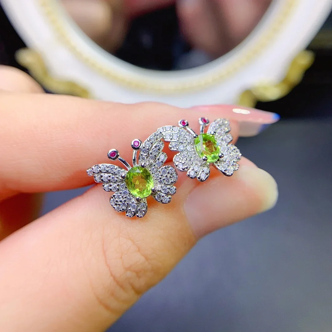 Natural Peridot Stud Female Silver 925 Stud female Wedding gemstone Free Shipping Sterling Certified Jewelry boutique