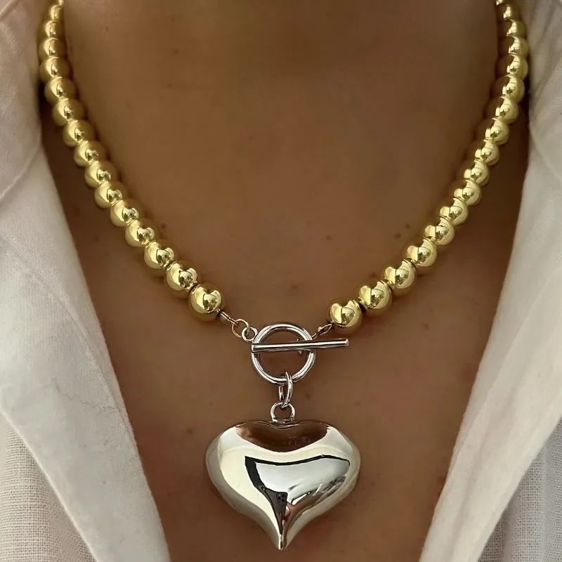 1pc Punk Style Heart Pendant Necklace for Women, Fashionable Exaggerated Lock Charm, Versatile Daily Wear Accessories Jewelry