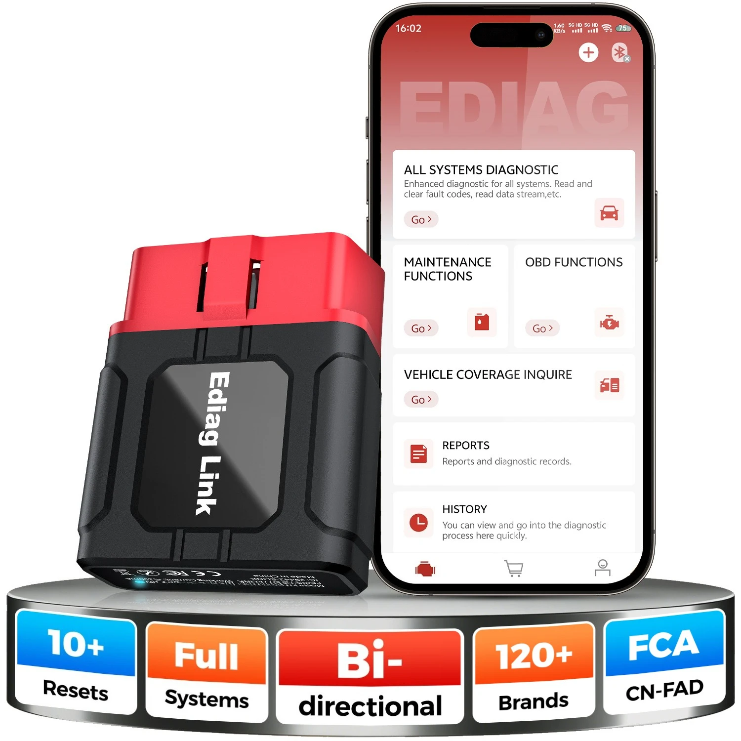 Ediag link car fault detector OB D2 multi-language full system basic diagnosis with action test