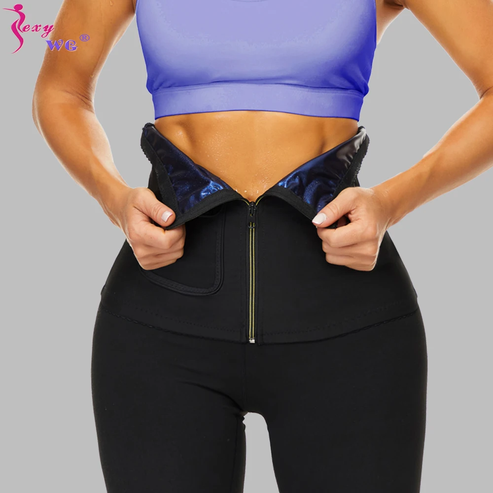 SEXYWG Women Sauna Sweat Belt Body Shaper Waist Trainer Fat Burning Weight Loss Belt Waist Cincher Slimming Belt with Zipe