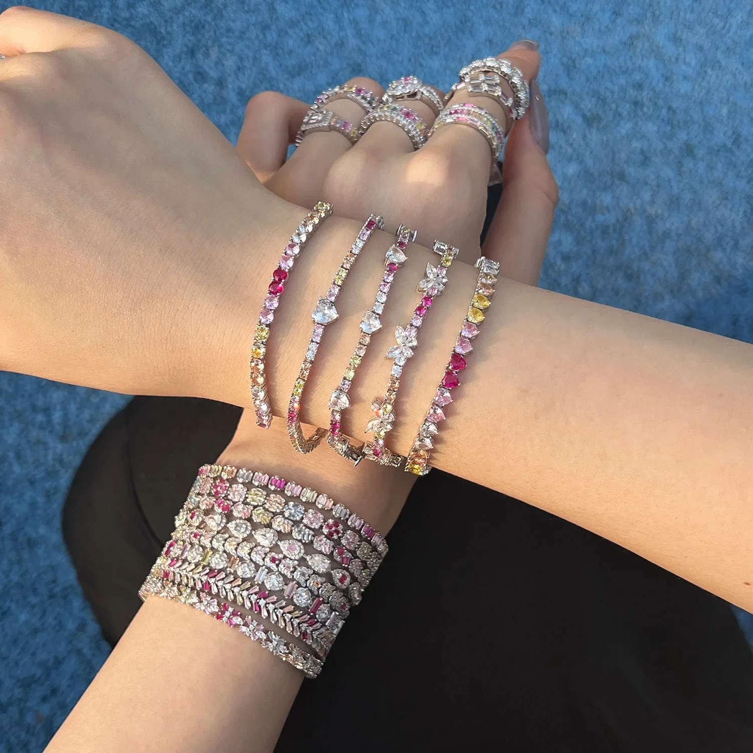 STL European and American S925 Sterling Silver Women's Bracelet Full Color Zircon Flower Butterfly Love Water Drop Wedding