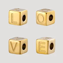 3PCS/LOT 1, stainless steel 26 cube engraved with capital letters, with holes DIY jewelry accessories small pendant