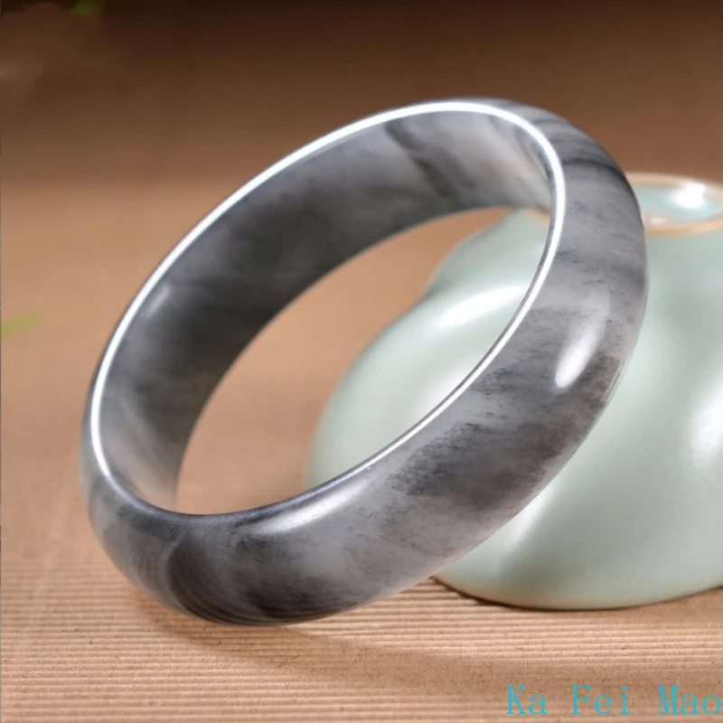 Natural Golden Silk Jade Ink Painting Bangle High-grade Exquisite Elegant Luxury Quality Fashion Jewelry Holiday Gift Souvenir