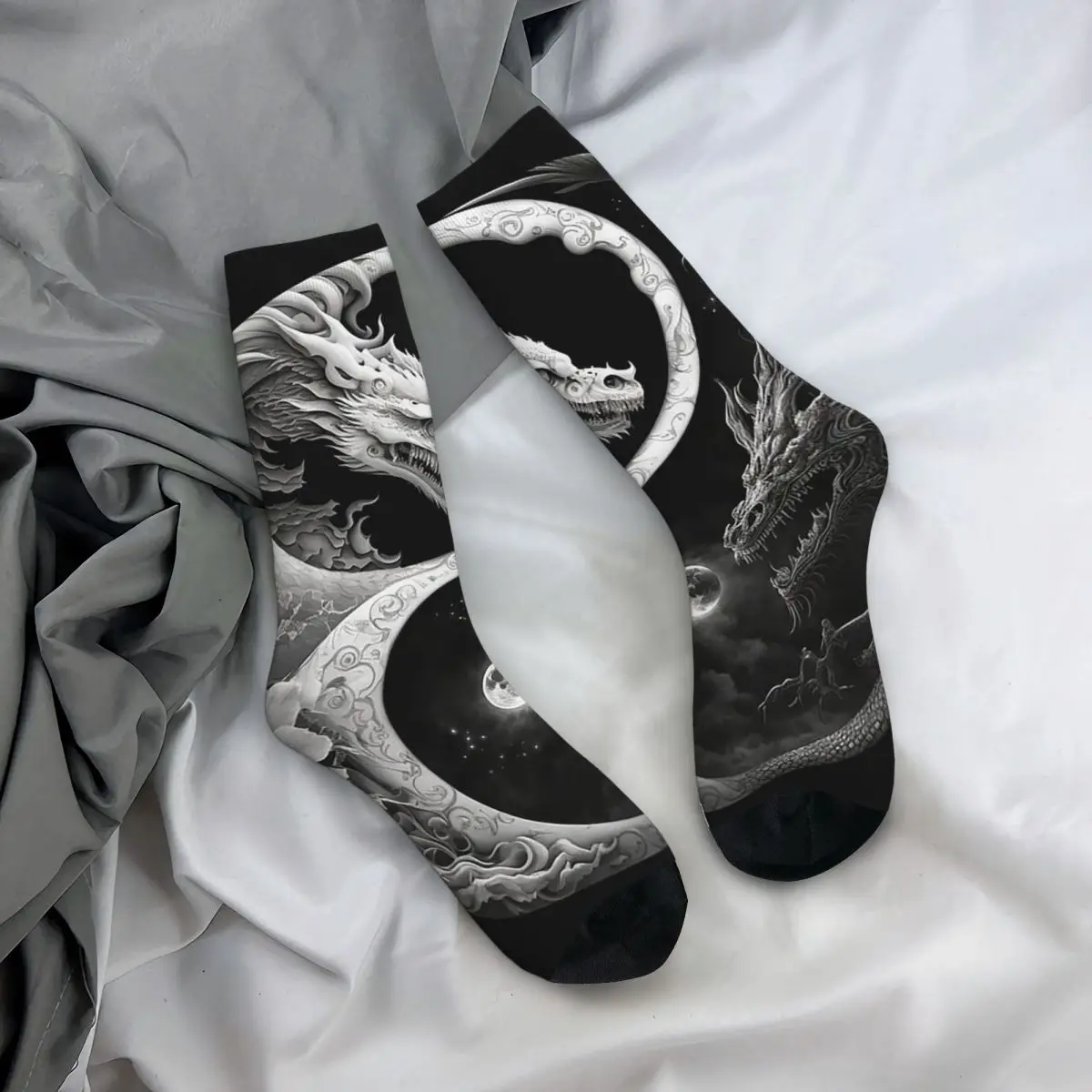 

All Seasons Crew Stockings Yin Yang Dragon Classical Mythology Art Socks Fashion Long Socks for Men Women Valentine's Day Gifts