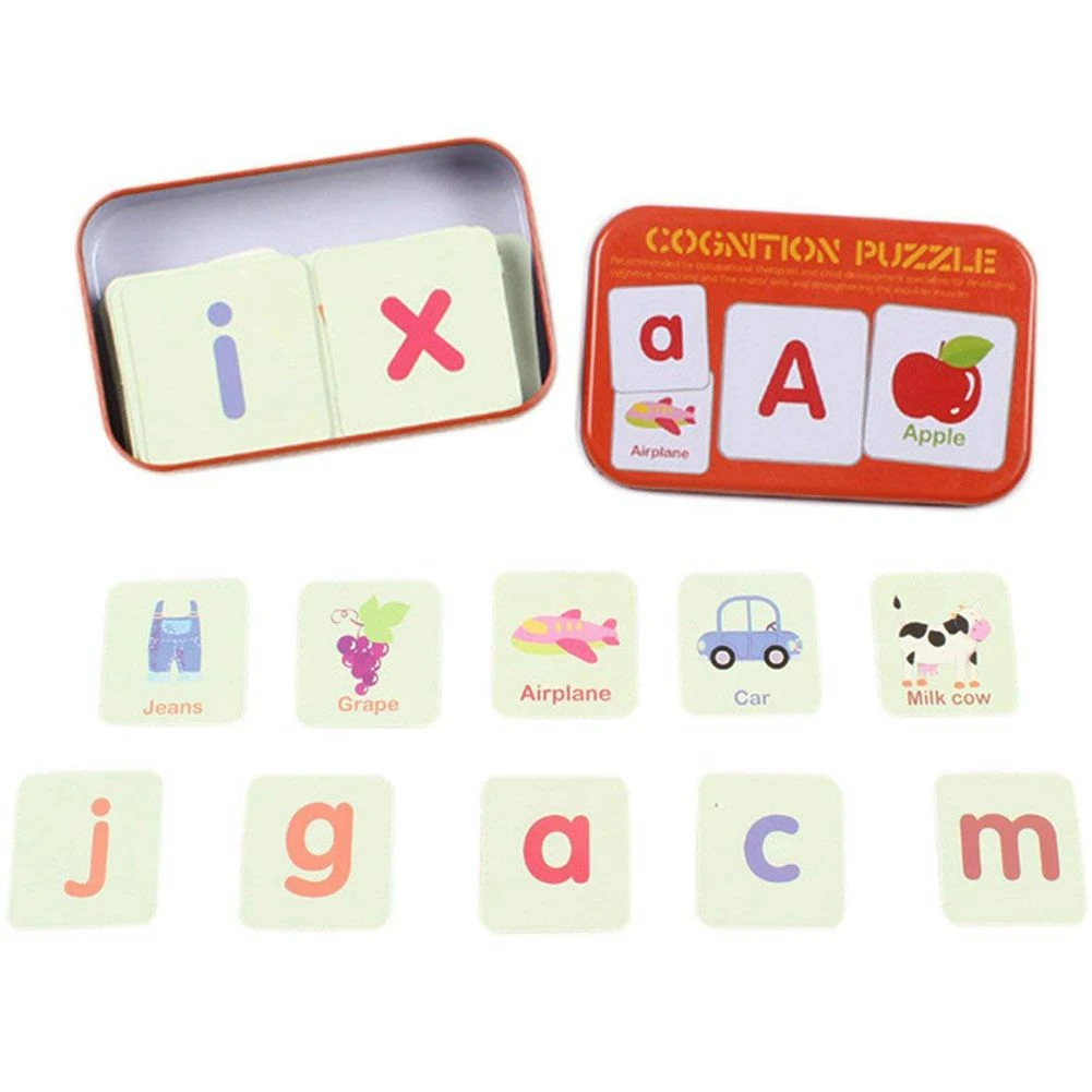 Stylish-2X Anti-Tear Flash Cards Learning Alphabet Puzzle Cards, Mental Storage Box Alphabet