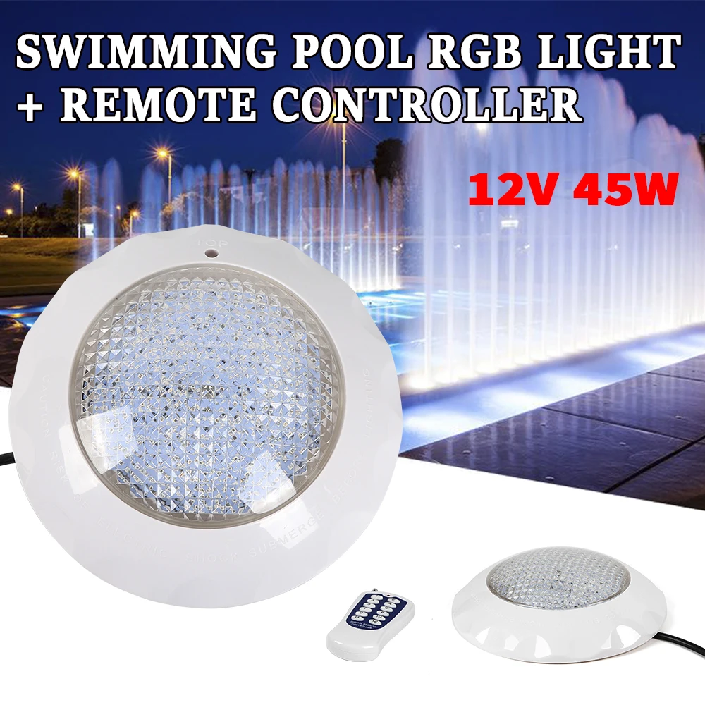 LED-Schwimmbadleuchte mit Fernbedienung, 45 W, RGB, mehrfarbig, für den Außenbereich, LED, Unterwasser, IP68, wasserdichte Lampe, AC 12 V