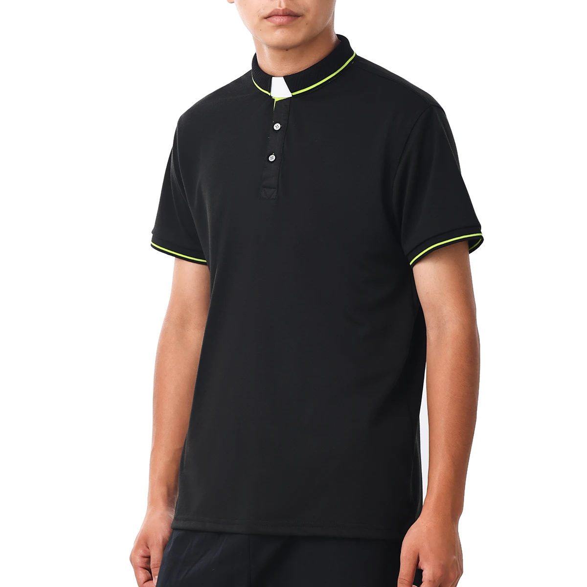 Traditional Roman Collar T Shirt for Men Priest Tab Collar Short Sleeve Tops