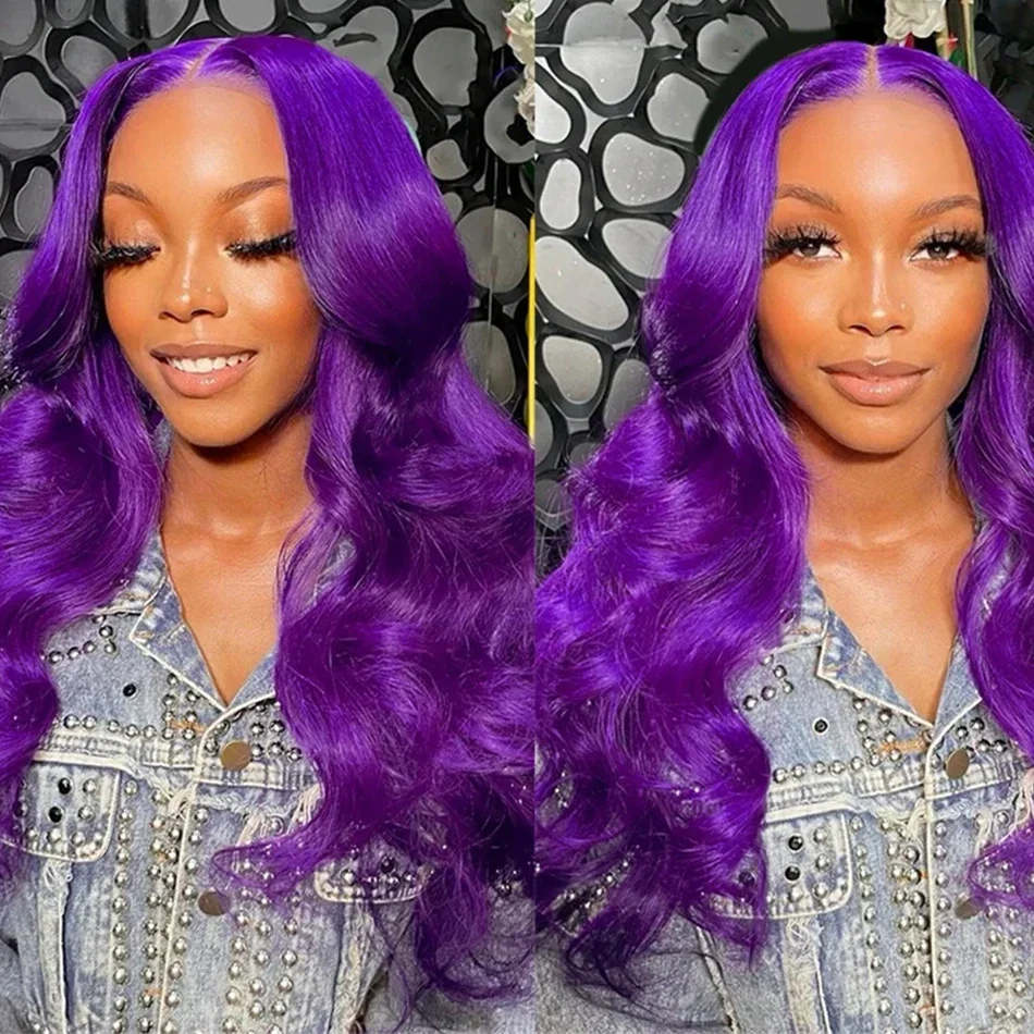 

Парик из натуральных волос Body Wave Purple, 100% человеческие волосы, качественный парик с HD-кружевной передней частью 13x4, цветной, высокой плотности, для женщин.