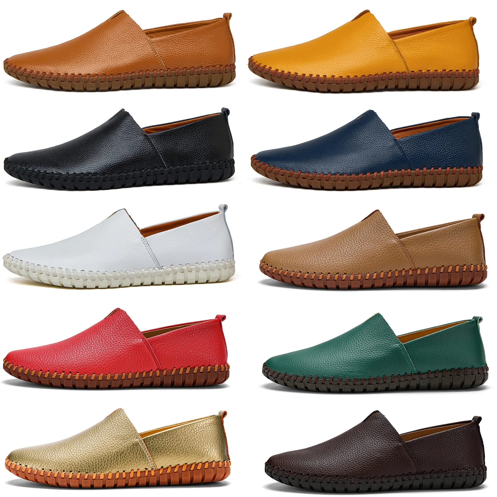 

Men's Big Size 48-50 Leather Casual Slip-On Loafers Breathable Handmade Driving Moccasins Soft Comfortable No Glue 10 Colors