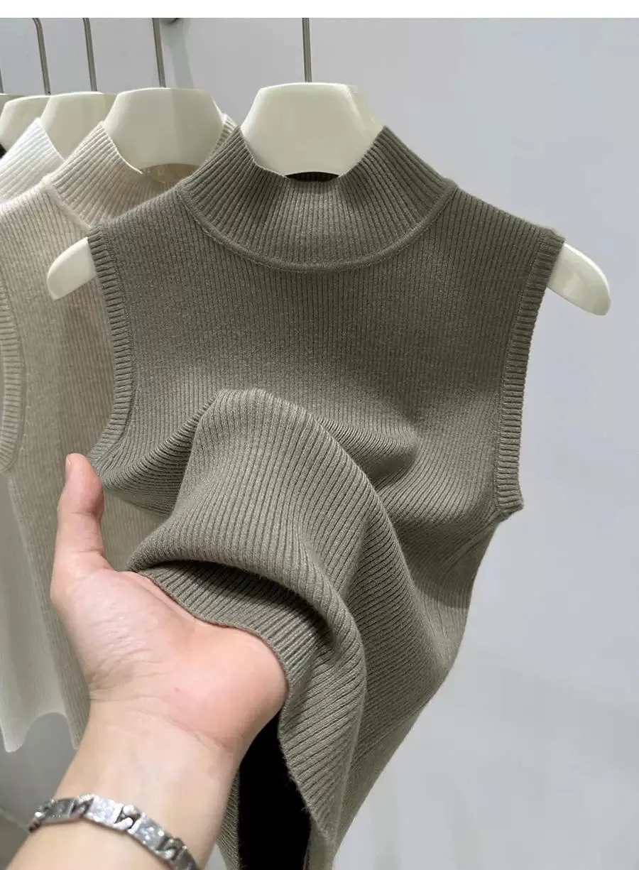 AOSSVIAO 2026 Sommer Neu Mock Neck Ärmellos Damen Strickpullover Slim Fit Basic Sweater Tank Top Vielseitige Innenbekleidung – Detail 18