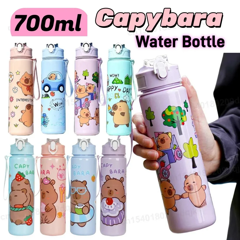 700 ml süßer Capybara-Wasserbecher mit Strohhalm und Griff, Sporttrinkflasche, große Kapazität, Kawaii-Wasserflasche für den Außenbereich