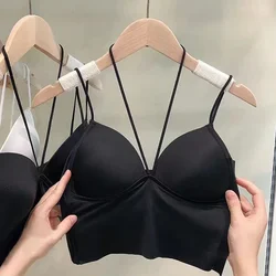 V-Neck Camisole Women Sexy Stretch Push Up Bra with Chest Pads Knitted Crop Top for Female Short Tube Top Tops Bralette Y2k