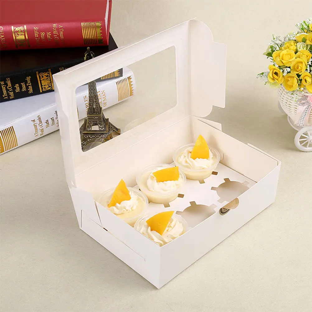 

10Pcs Cake Boxes White Paper Cupcake Containers 6 Cavity Eco-Friendly Baking Boxes Gift Party Favors Cupcake Packing Box