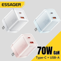 Essager 70W GaN Type C Charger For iPhone 16 15 14 Pro Max MacBook QC4.0 PD3.0 PPS 45W Fast Charging Charger For Samsung Travel