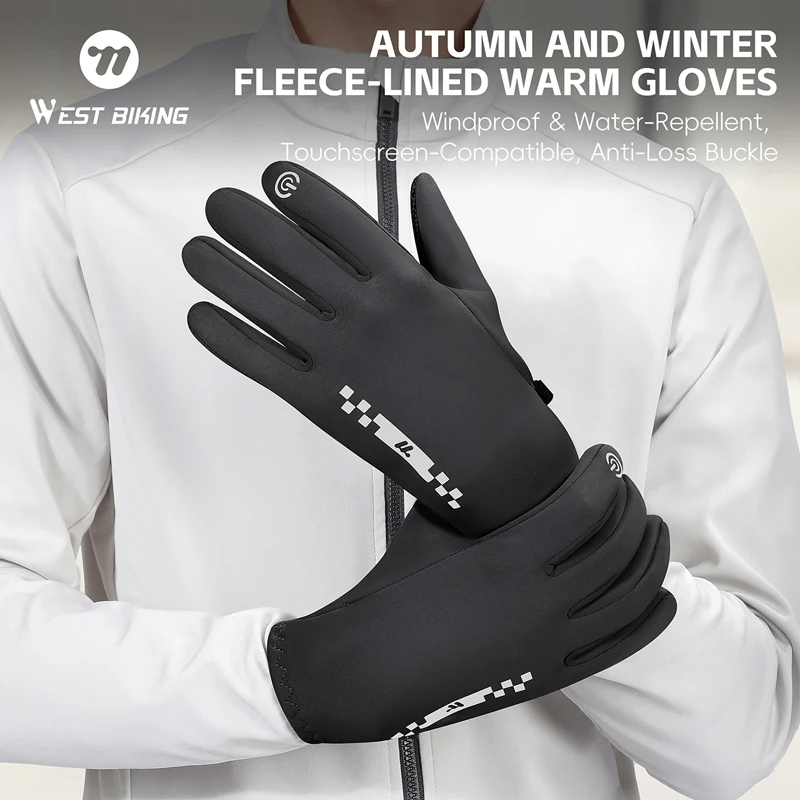 WEST BIKING Radhandschuhe mit lokalem Versand, Fleece-gefüttert, thermisch, winddicht, Touchscreen-kompatibel, rutschfest, mit Anti-Verlust-Schnalle für Radfahren, Laufen, Angeln, Winter, Outdoor,