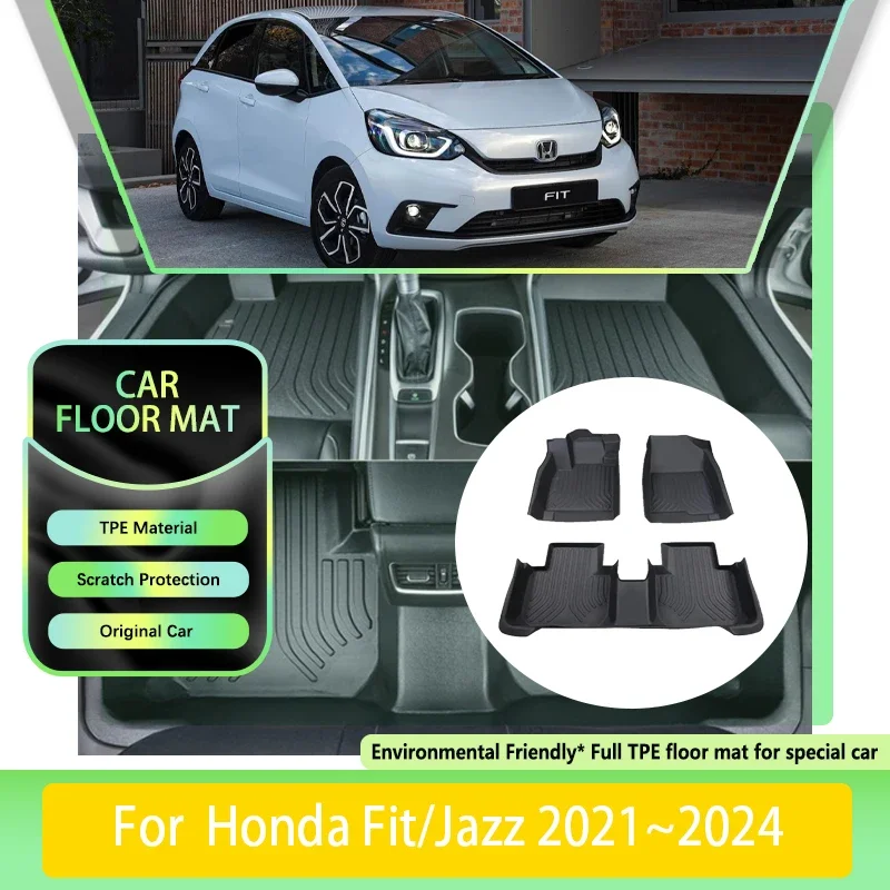 TPE Car Floor Mat For Honda Fit Jazz Hatch GR1 GR3 2021 2022 2023 2024 Waterproof Leather Pads LHD Foot Rugs Carpets Accessories