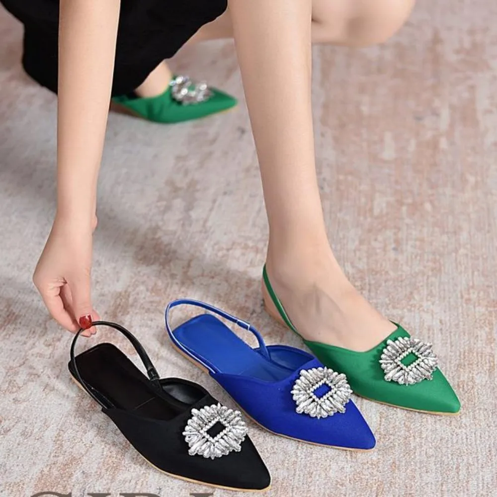 

Luxury Crystal Mid Heels Women Sandals Party Shoes Summer Woman Chunky Slingback Slippers Designer Sexy Low Heeled Sandals