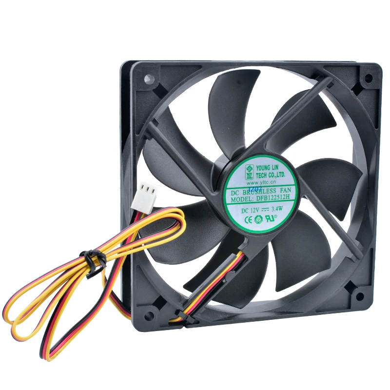 DFB122512H 12cm 120mm fan 120x120x25mm DC12V 3.4w 3 wires, double ball bearings, cooling fan for chassis power supply CPU