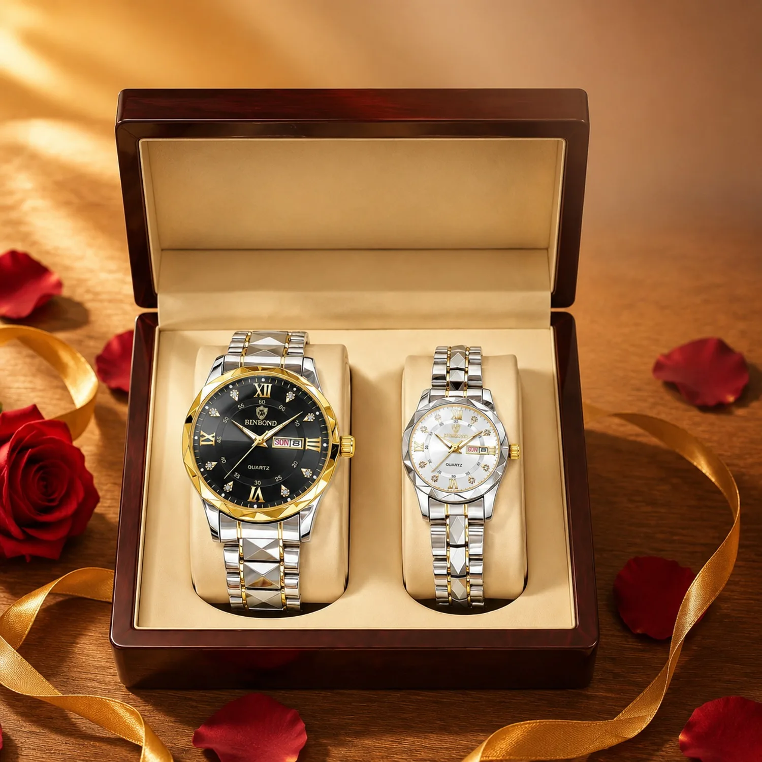 binbond-2pcs-set-fashion-couple-quartz-watch-waterproof-date-stainless-steel-watch-strap-leisure-men-women-watch-birthday-gift