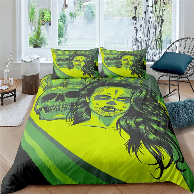 الجمجمة حاف مجموعة غطاء ثلاثية الأبعاد طباعة فاخرة الجمجمة الملك الملكة حجم المعزي غطاء للطفل بنين فتاة البوليستر طقم سرير موضوع الإرهاب #3