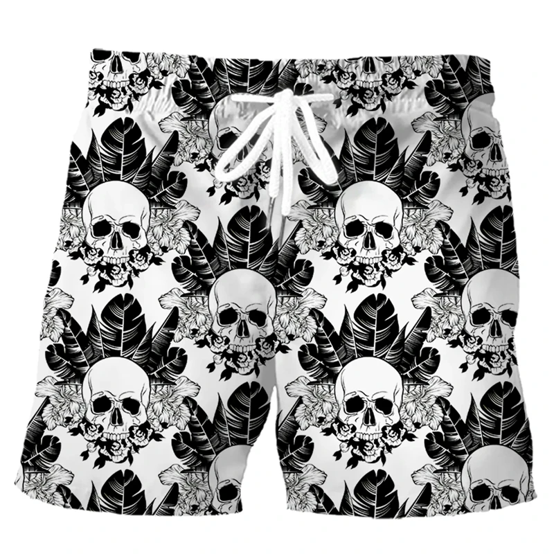 

Funny Goth Skull Flower 3D Print Beach Shorts Fashion Swimming Shorts Men Casual Streetwear Short Pants Vacation Surfing Trunks