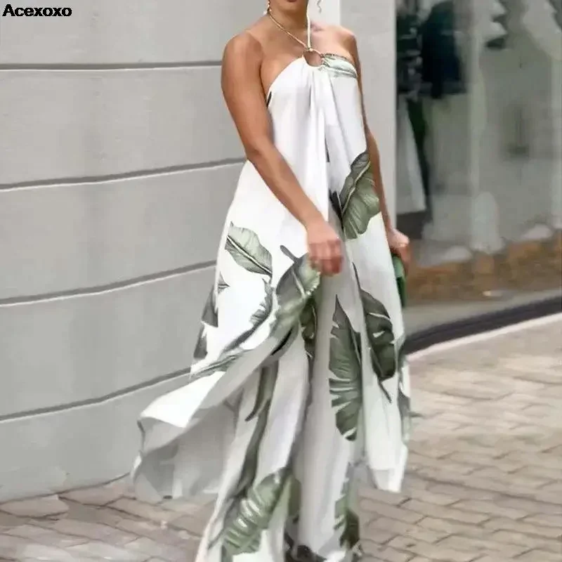 

Summer new women's fashion casual empty sleeveless backless print irregular casual dress