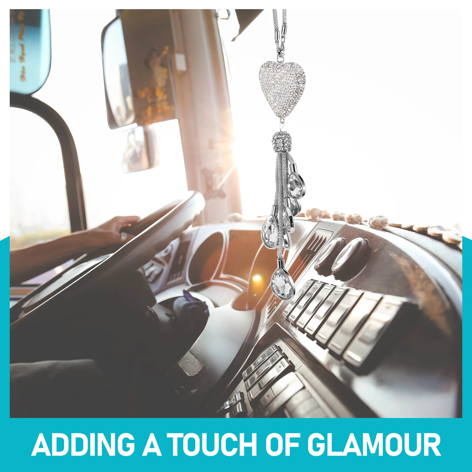 

Stylish Heart Car Hanging Pendant Bling Rhinestone Zinc Alloy Car Interior Decoration for Rearview Mirror Chic Auto Ornament