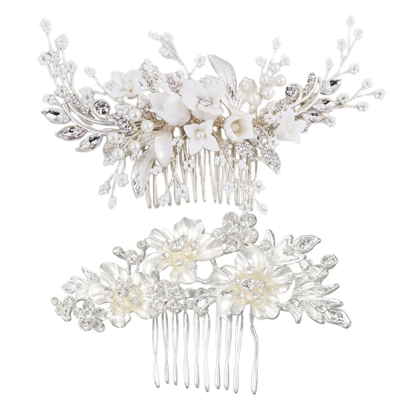 

2 Pcs Wedding Bridal Hair Combs Vintage Imitation Crystal Hairpins Prom Hair Comb 10.3X7cm & 16X7cm