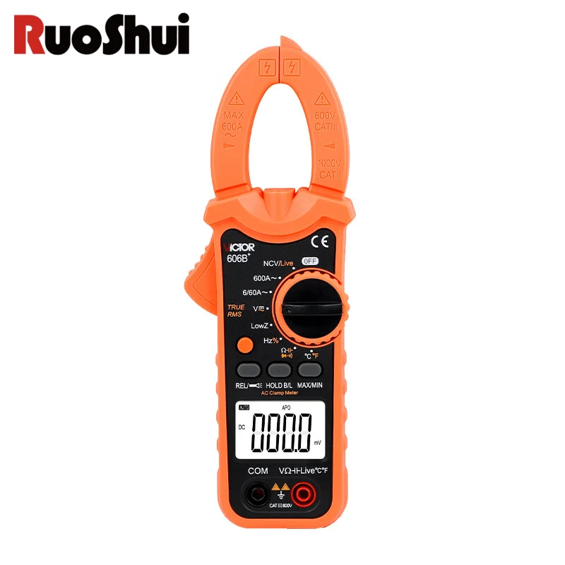 VICTOR 606B+ True RMS Clamp meter 6000 Counts DCAC 600V 600A 60M Ohm Frequency 10MHz Capacitance 6mF Temperature INR VFC