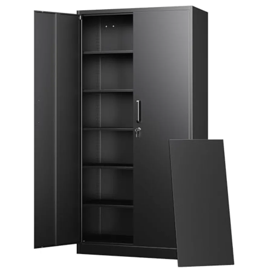 Metal Storage Cabinets with Lock Doors, Tall Locker Organizer Steel Garage Cabinets, 5 Adjustable Layers Shees for Home, Office
