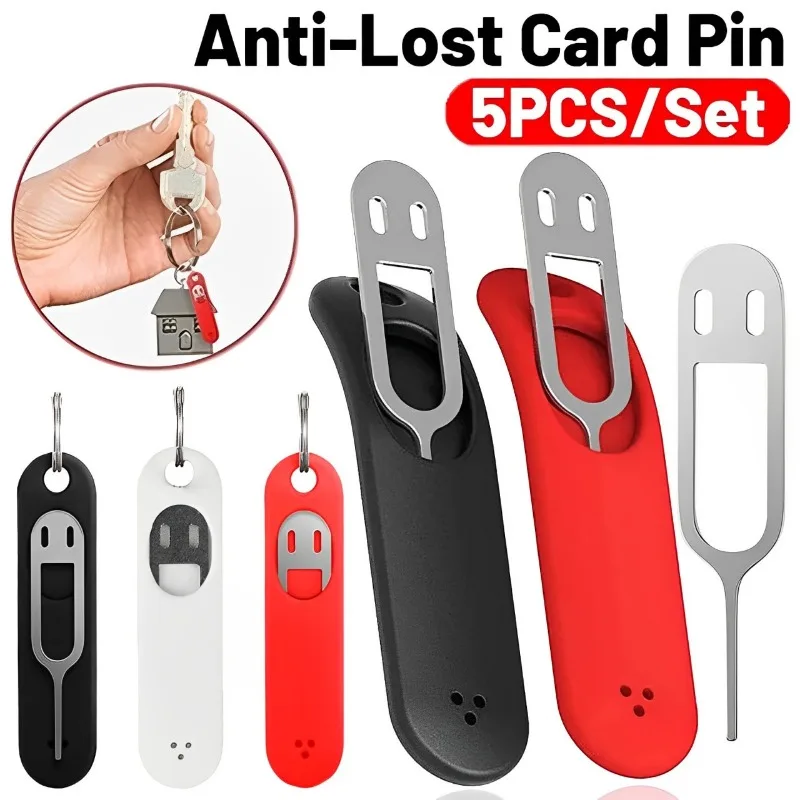 Anti-Lost Sim Card Pin Needle with Storage Case Universal Mobile Phone Ejecting Steel Pin SIM Card Tray Ejection Opener Keyring