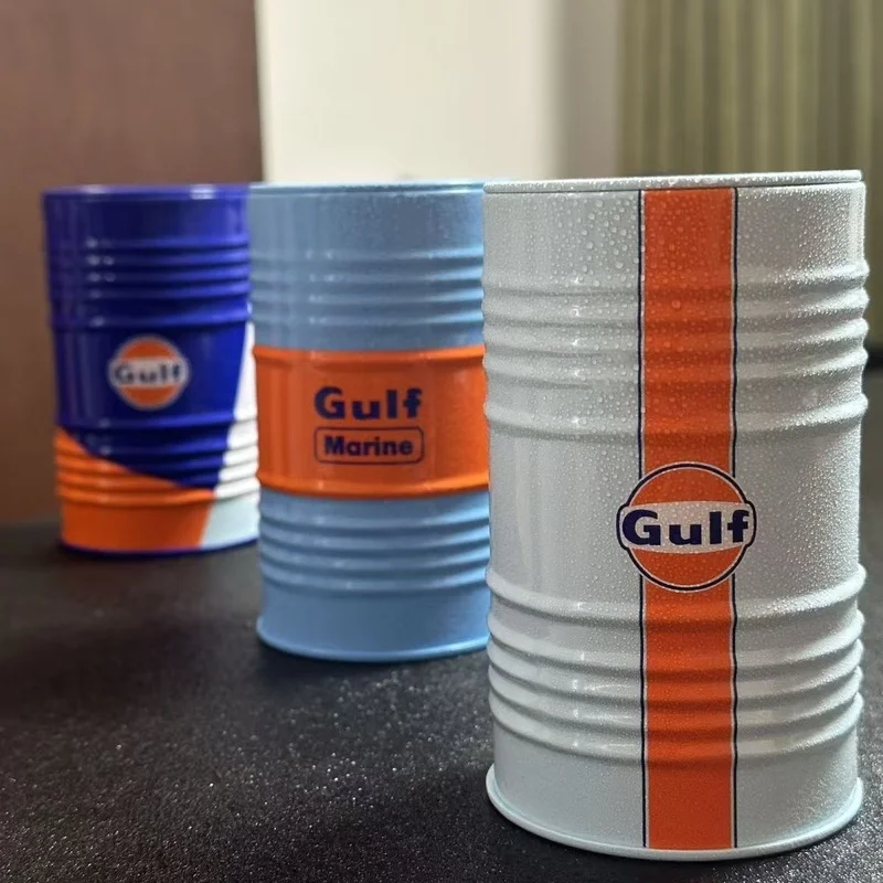 In-Stock Gulf Oil Racing Car Micro Model Iron Box Scene Desktop Ornament Storage Tank Home Garden Decorative Ornaments