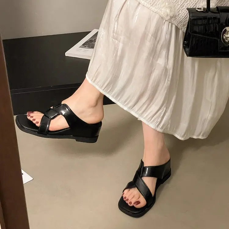 Korean Style Simple Cross Sandals Women's Summer 2026 New Outdoor Wear Slope Heel Beach Casual Inner Heightening Cool Sandals
