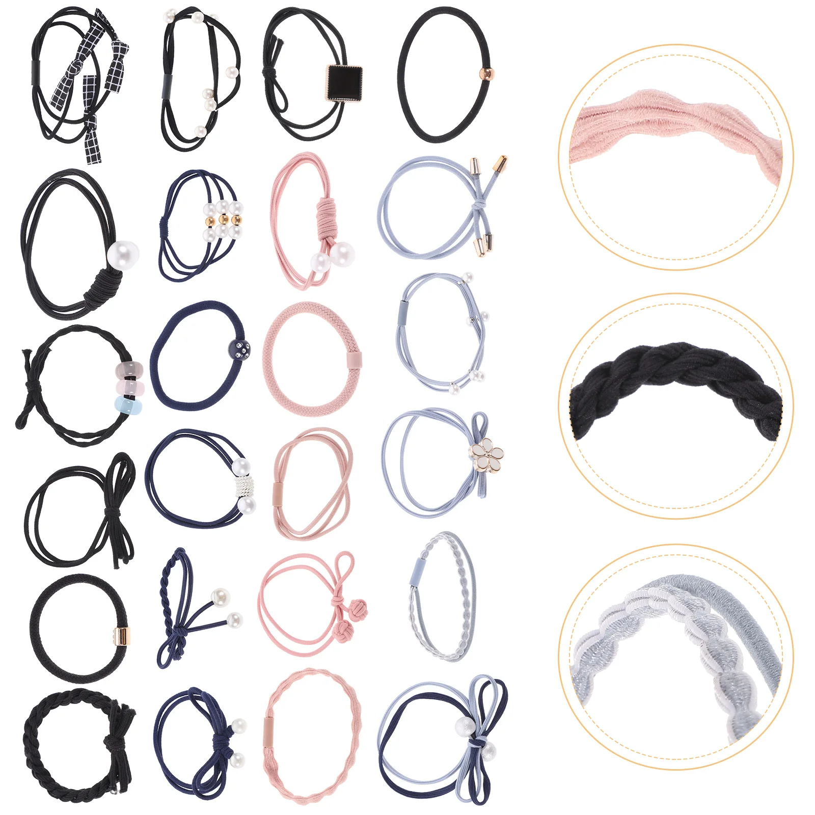 

24 Pcs Hair Ties Set Black Elastic Stylish Ponytail Holders for Women Girls Lightweight Accessories Headwear Comb Tools