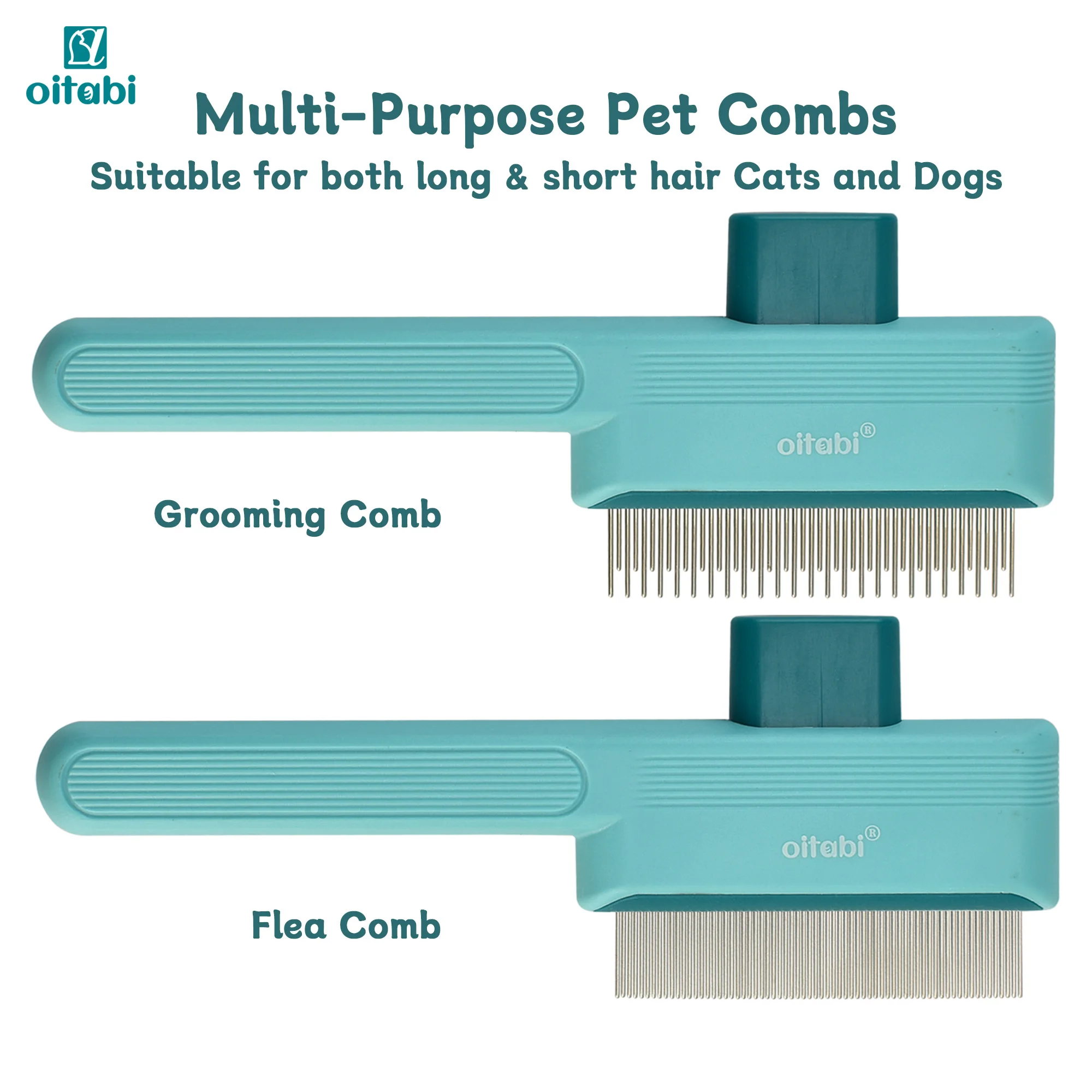 OITABI 1/2PCS Pet Hair Removal Comb One-Click Self-Cleaning Grooming Brush, De-Shedding Comb for Short & Long Hair, Pet Grooming