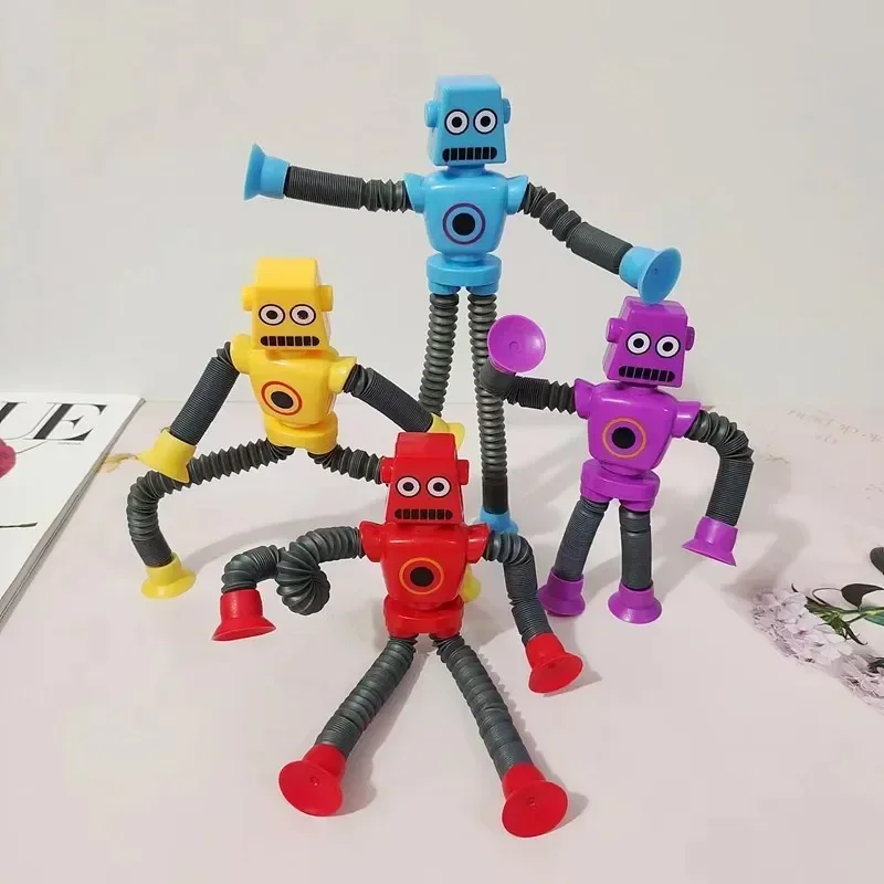 Children Suction Cup Toys Pop Tubes Stress Relief  Telescopic Robot Toy Sensory Bellows Toys Anti-stress Squeeze Toy