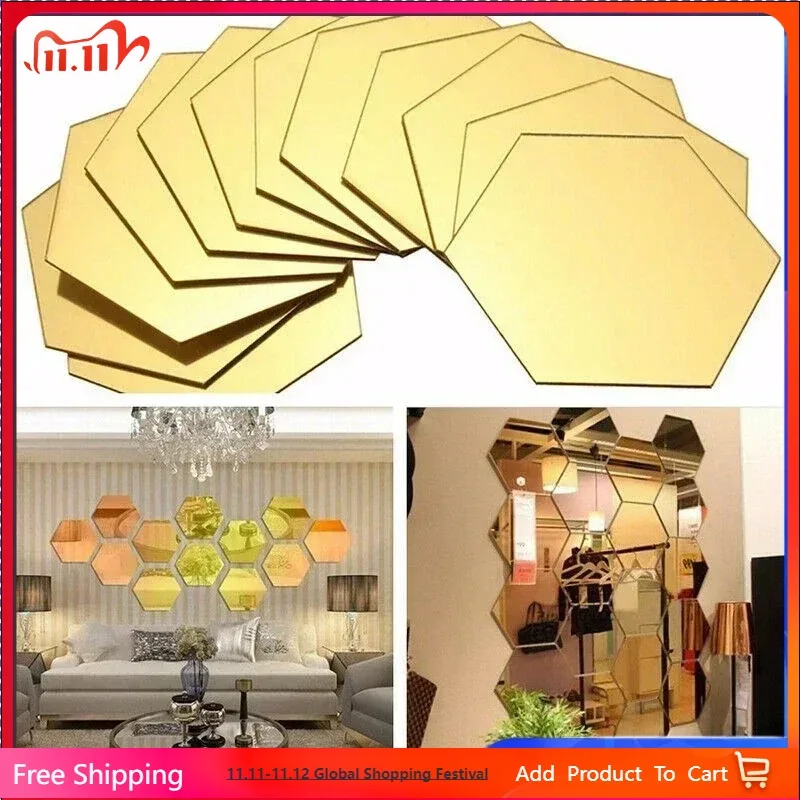 

12 pieces Hexagonal 3D Mirror Wall Decal Perfect Acrylic Wall Decal Decal Home Decoration Mirror Art Decoration home decoration