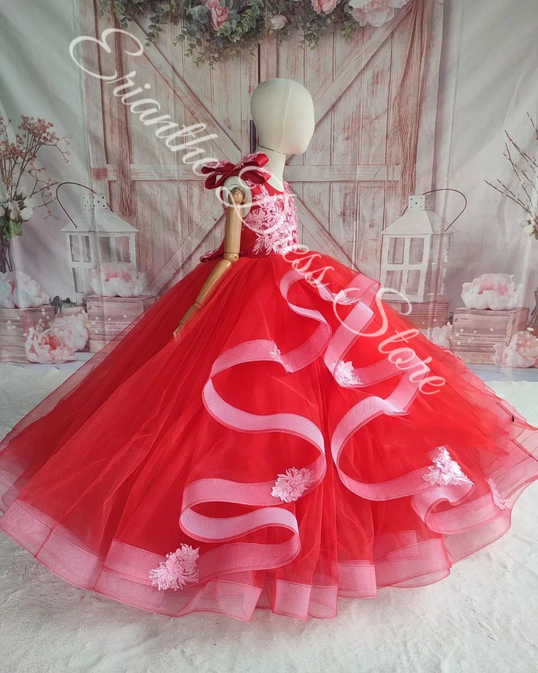 

Princess Customized Flower Girl Dress For Wedding Tulle Puffy Ruffles Applique Kids Birthday Party First Communion Ball Gowns