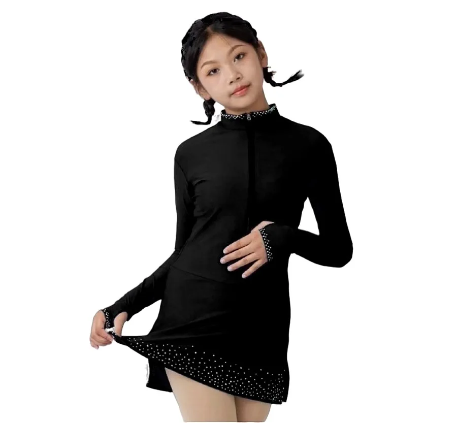 Figure skating performance skirt, training skirt with velvet fabric for girls and ladies