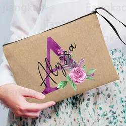 Borse per cosmetici con nome personalizzato personalizzato Borsa per trucco Neceser da donna Borse in lino con cerniera Organizzatore da toilette da viaggio Mujer Bolsa Regali