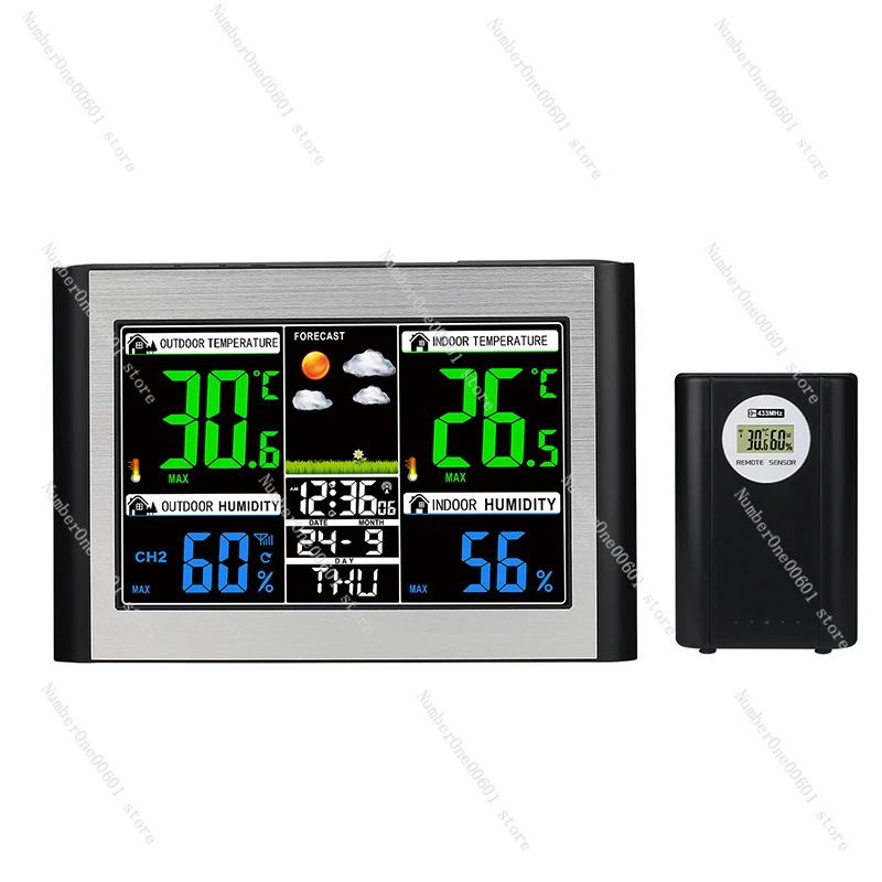 ForColor Screen Digital Display, Weather Clock Monitoring, Temperature and Humidity Meter, Date Alarm, Wireless Transmission