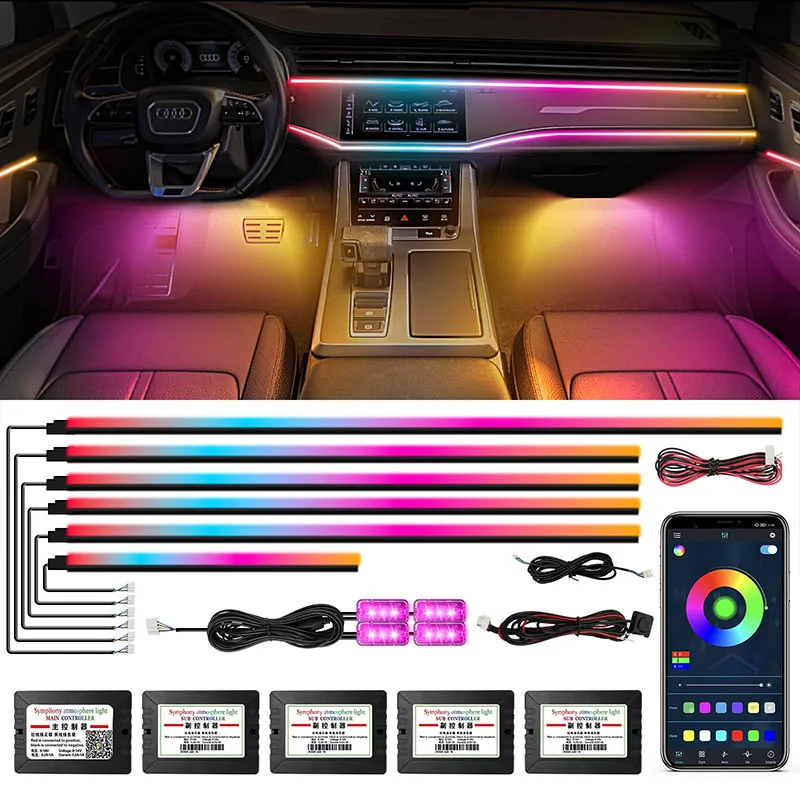 

18/22 In1 Streamer Car Ambient Lights RGB 213 64 Color LED Interior Rainbow Acrylic Strip Symphony Remote Atmosphere Lamp Kit