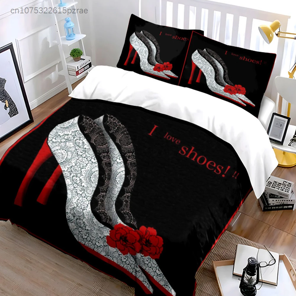 3Pcs Beautiful High Heel Print Bedding Set,  Duvet Cover + 2 Pillowcases, Kids And Adults Bedroom Fashion Art Decor