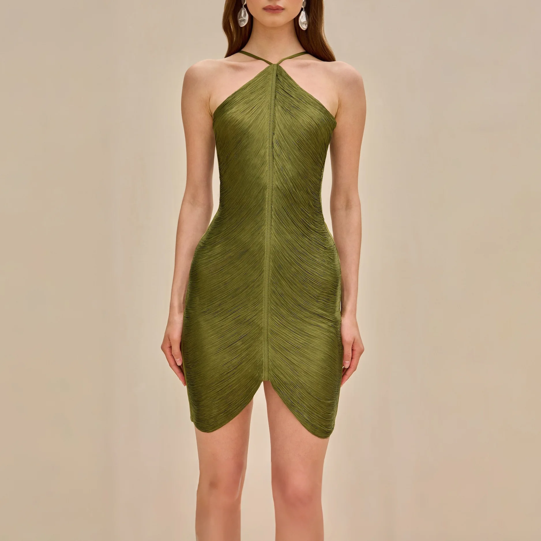 Women's Casual Dresses Women's Clothes Wholesale Party Dresses, Pendant Fringed Suspender Dresses, Neck Slits, Back Deep V Minis