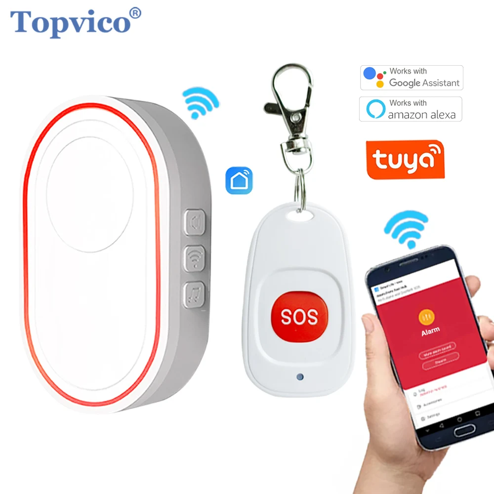 Topvico WIFI Panic Button for Elderly Alarm RF 433mhz SOS Emergency Wireless Call Old People Android IOS APP Tuya Smart Life